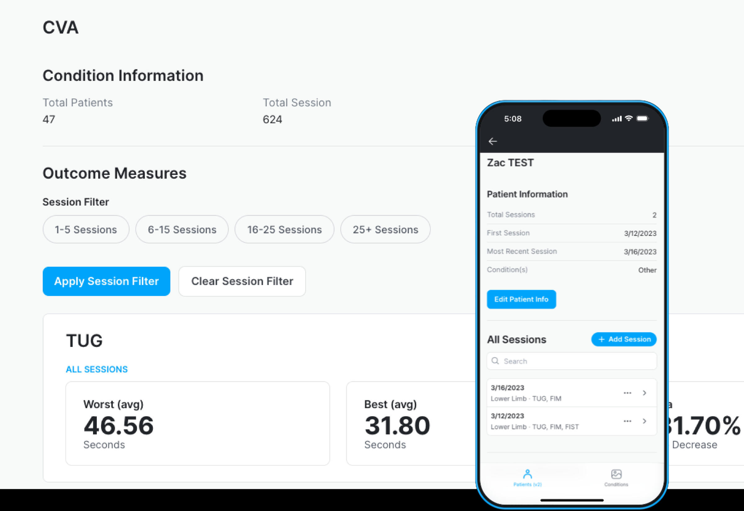 image of screens from outcome measures tracking platform
