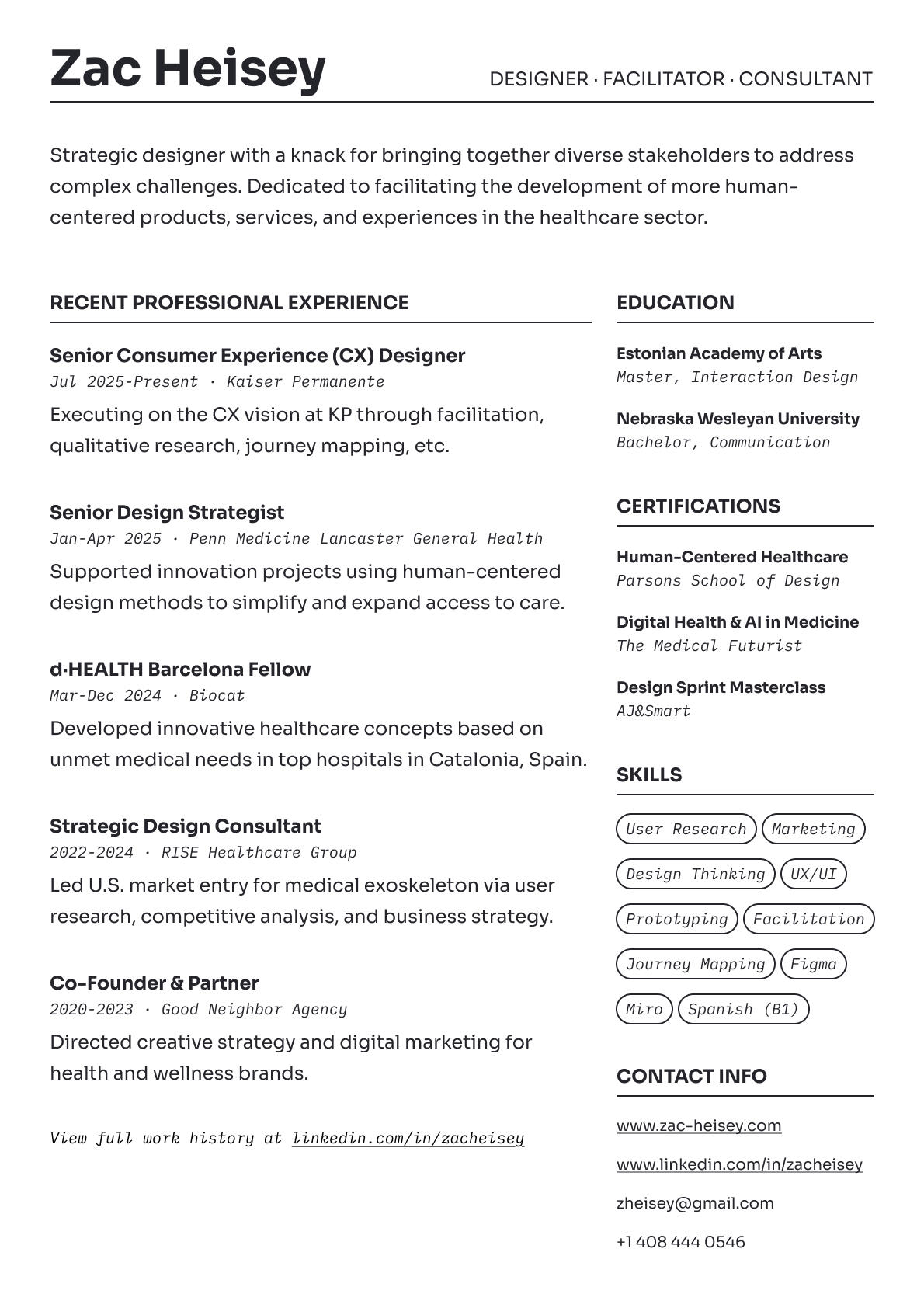 image of zac heisey's cv