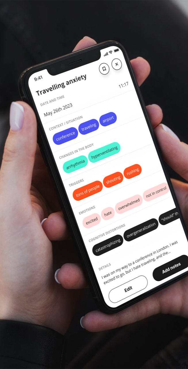 mockup of MentalPin app showing saved episode screen