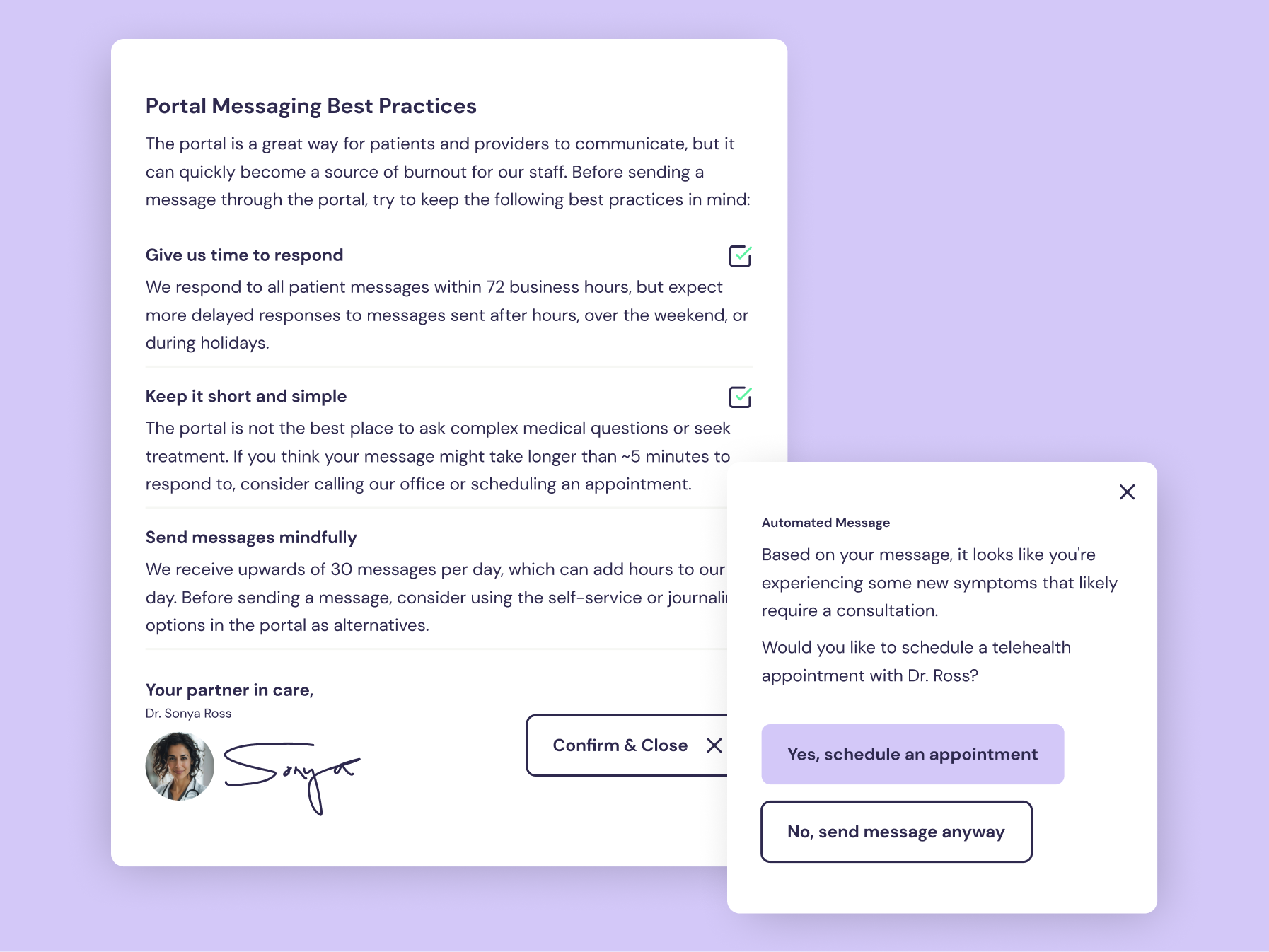 images of patient portal prompts